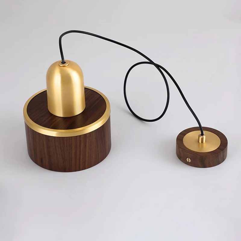 wood lamp Black walnut pendant lights home Decor brass living room dining room bar LED light bedroom bedside hanging lamps image 3