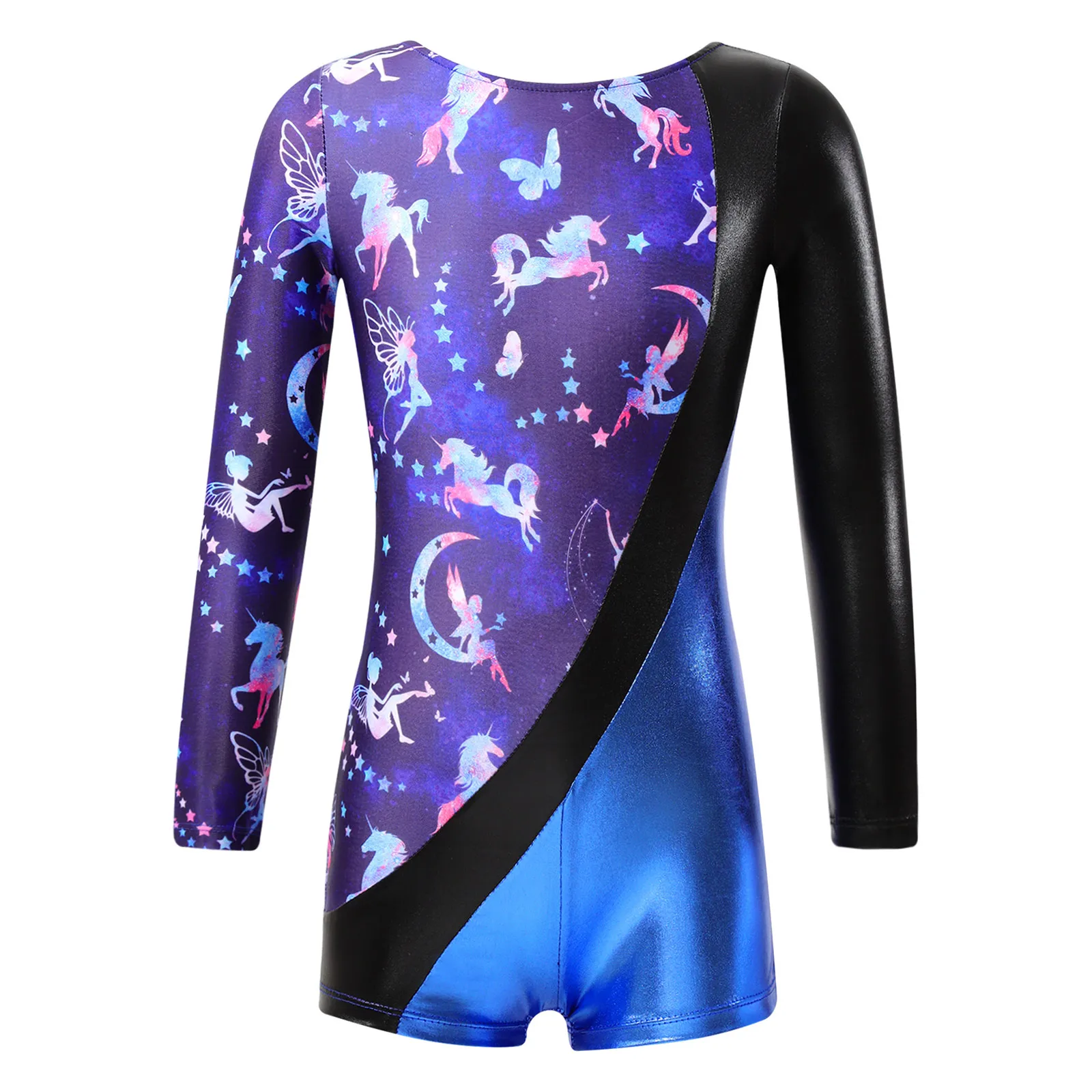 Kids Patchwork Print Ballet Dance Leotard Unitard Teens Long Sleeve Gymnastics Jumpsuit for Girls Children Ice Skating Bodysuit