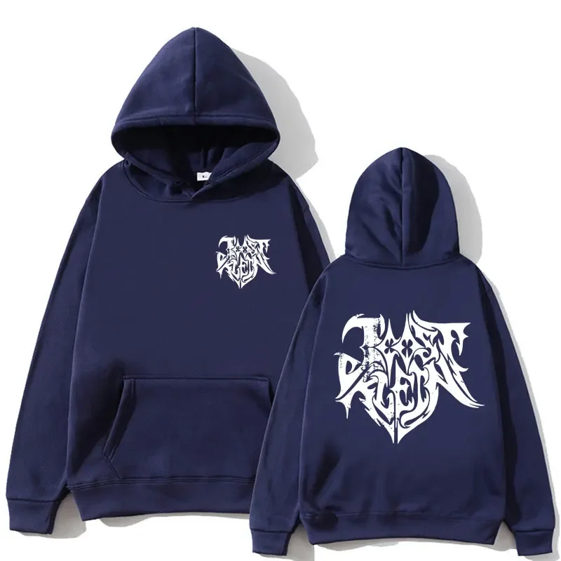 Metal logo printed hooded sweater. European singing competition. 2026 fashion. Men's and women's universal knitwear.