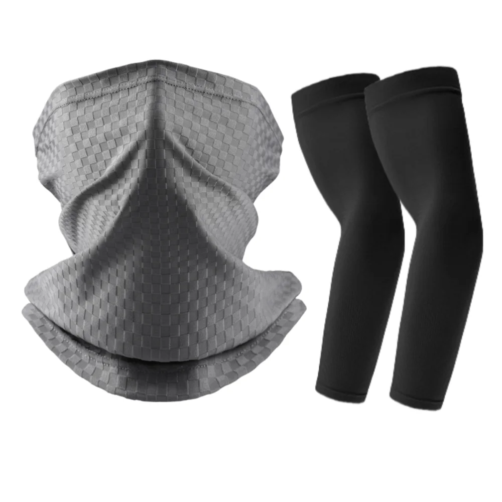 

Комплект из 2 предметов: летние велосипедные нарукавники из ледяного шелка и дышащая маска в клетку, эластичный комплект для защиты от холода и УФ-излучения