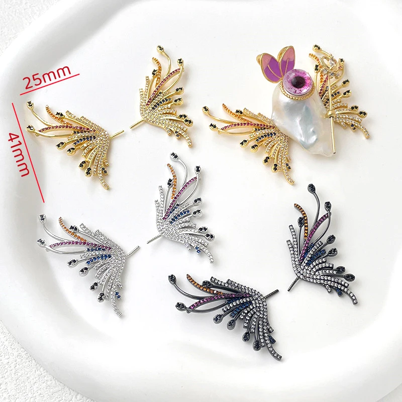 1 Pair  Copper Plated Genuine Gold Inlaid with Zircon Sprite Wings  DIY Makes Jewelry and Baroque Shaped Pearl Pin Accessories