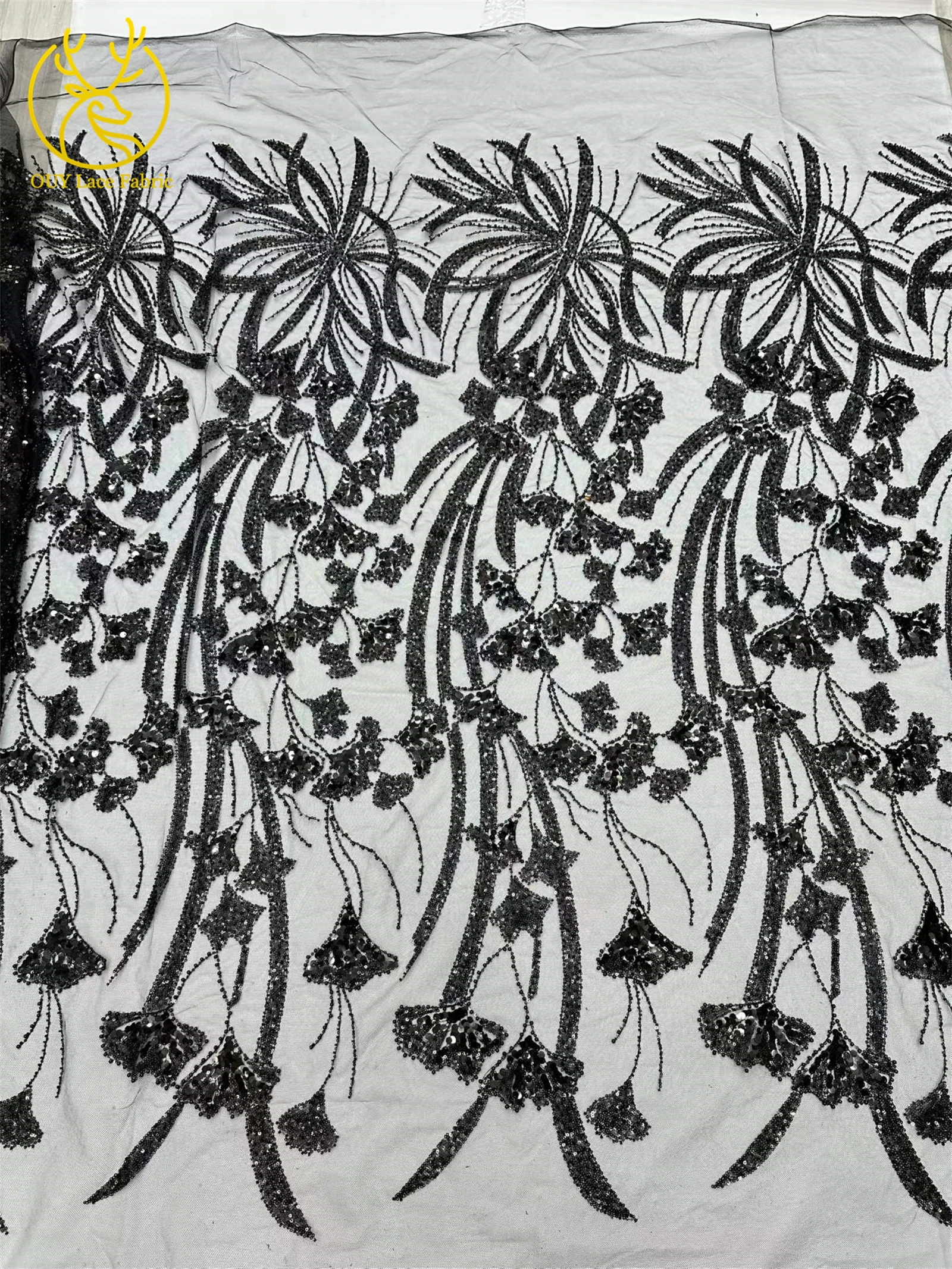 2026 Afrikanischer Pailletten-Perlen-Spitzenstoff Nigerianischer Hochwertiger Pailletten-Tüll-Spitzenstoff Stickerei Hochzeitskleid Nähen 5 Yards – Detail 18