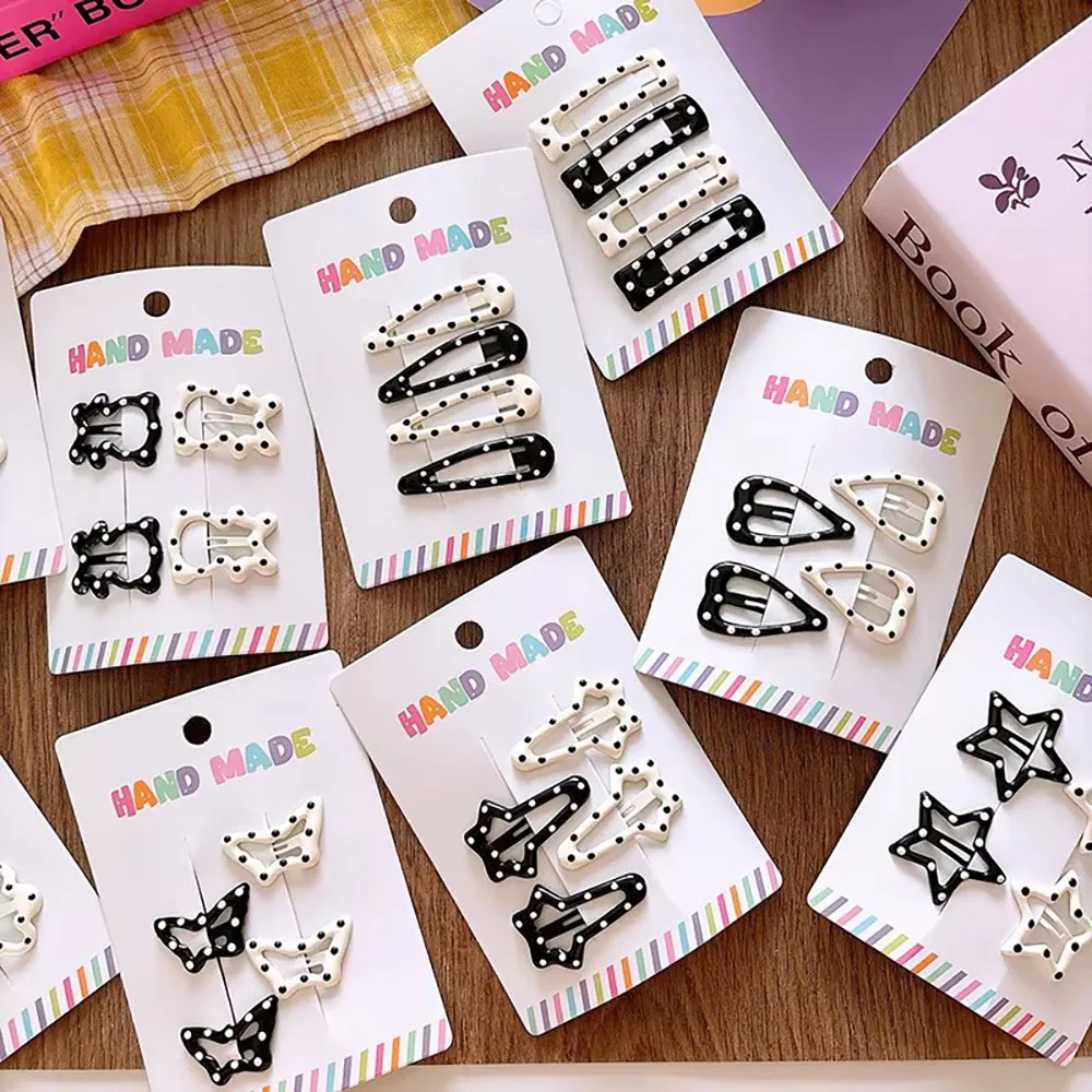 Vintage Polka Dot Star Hair Clips Set Japanese Sweet Girlish Heart Geometric Woman Flyaway Bb Clips Kids Hair Clips Accessories
