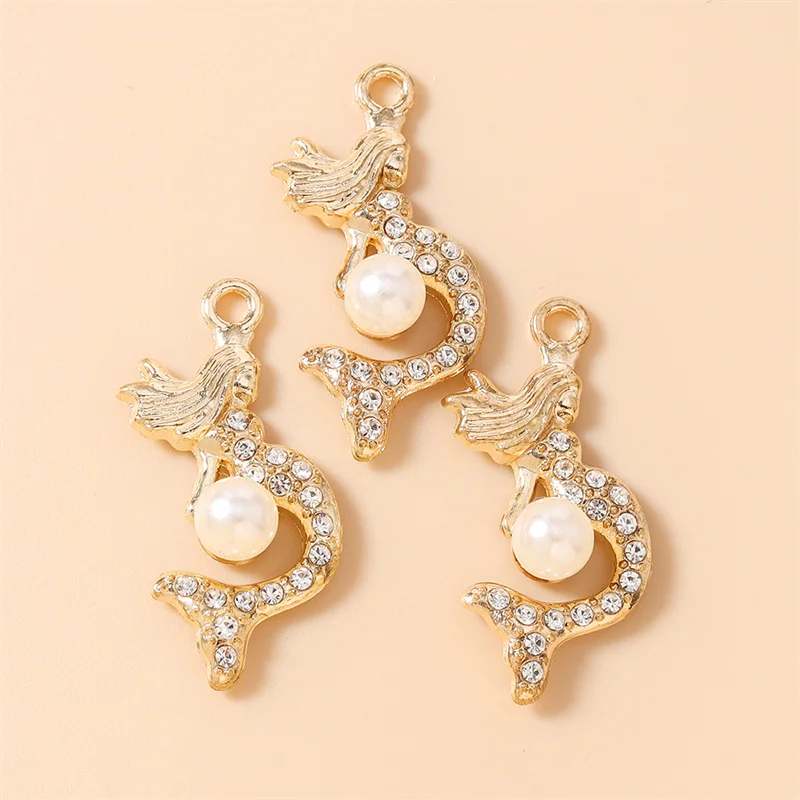 Leslie 10 Stück zierliche Meerjungfrauen-Anhänger mit Kristallperlen für Ohrringe, Halsketten, Schmuckherstellung, Bastelarbeiten, handgefertigte Accessoires – Detail 4