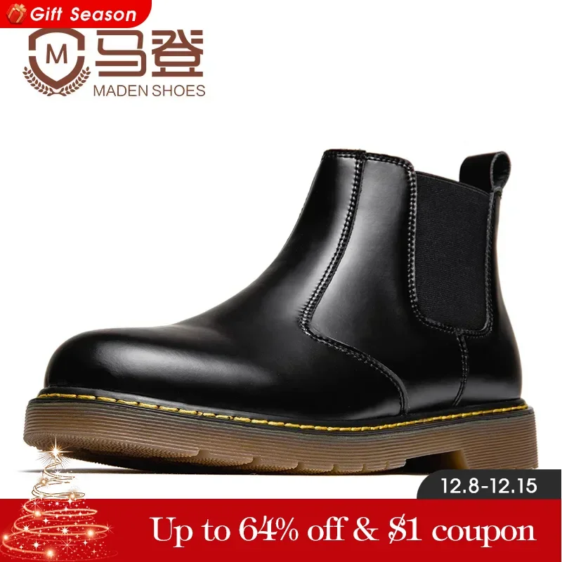 Botas Chelsea de estilo británico Maden para hombre, botines de cuero informales, zapatos de seguridad tácticos, zapatos Vintage de diseñador de