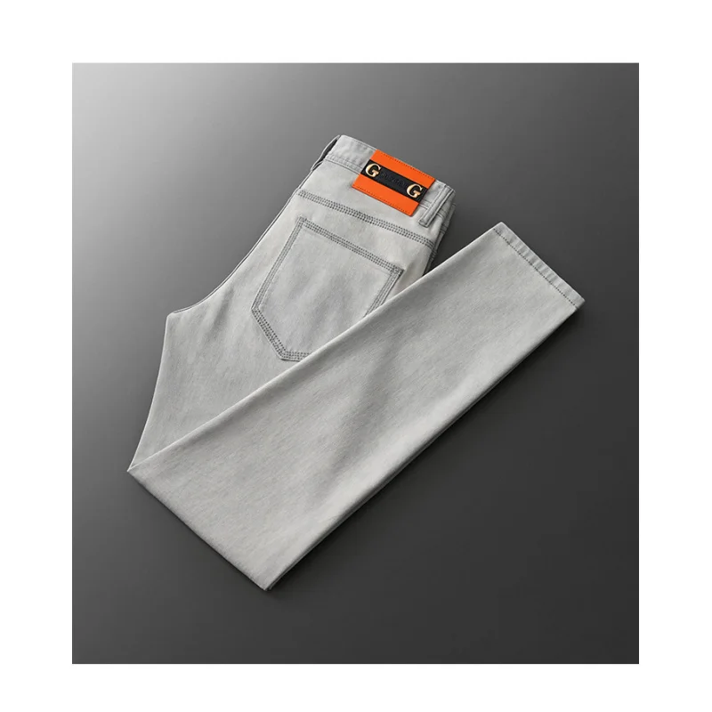 2025 Spring/Summer Fashion Light Luxury Jeans for Men, Simple and Versatile, Elastic Slim Fit, Small Straight Leg Casual Pants