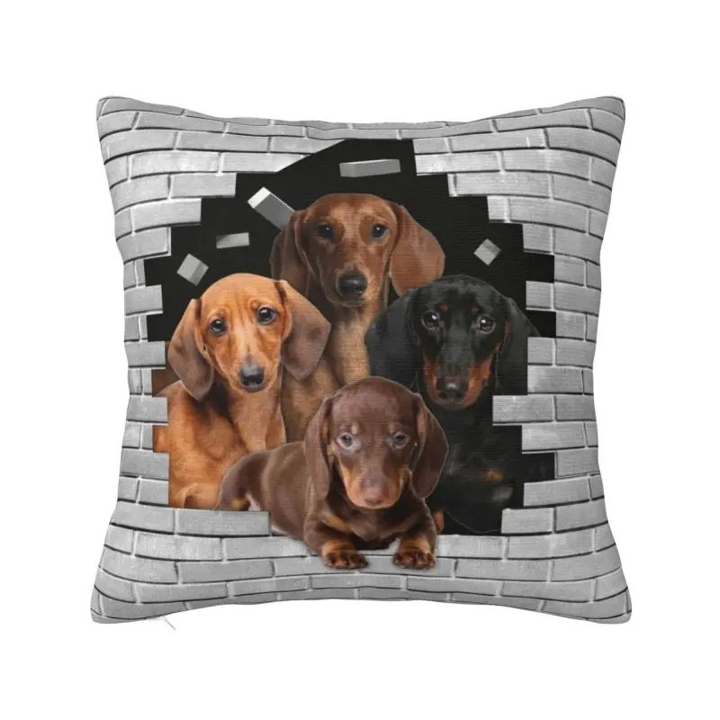 Dachshund Dog In Cement Brick Pillow Case 40x40cm for Sofa Badger Wiener Sausage Modern Cushion Cover Velvet Pillowcase