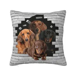 Dachshund Dog In Cement Brick Pillow Case 40x40cm for Sofa Badger Wiener Sausage Modern Cushion Cover Velvet Pillowcase