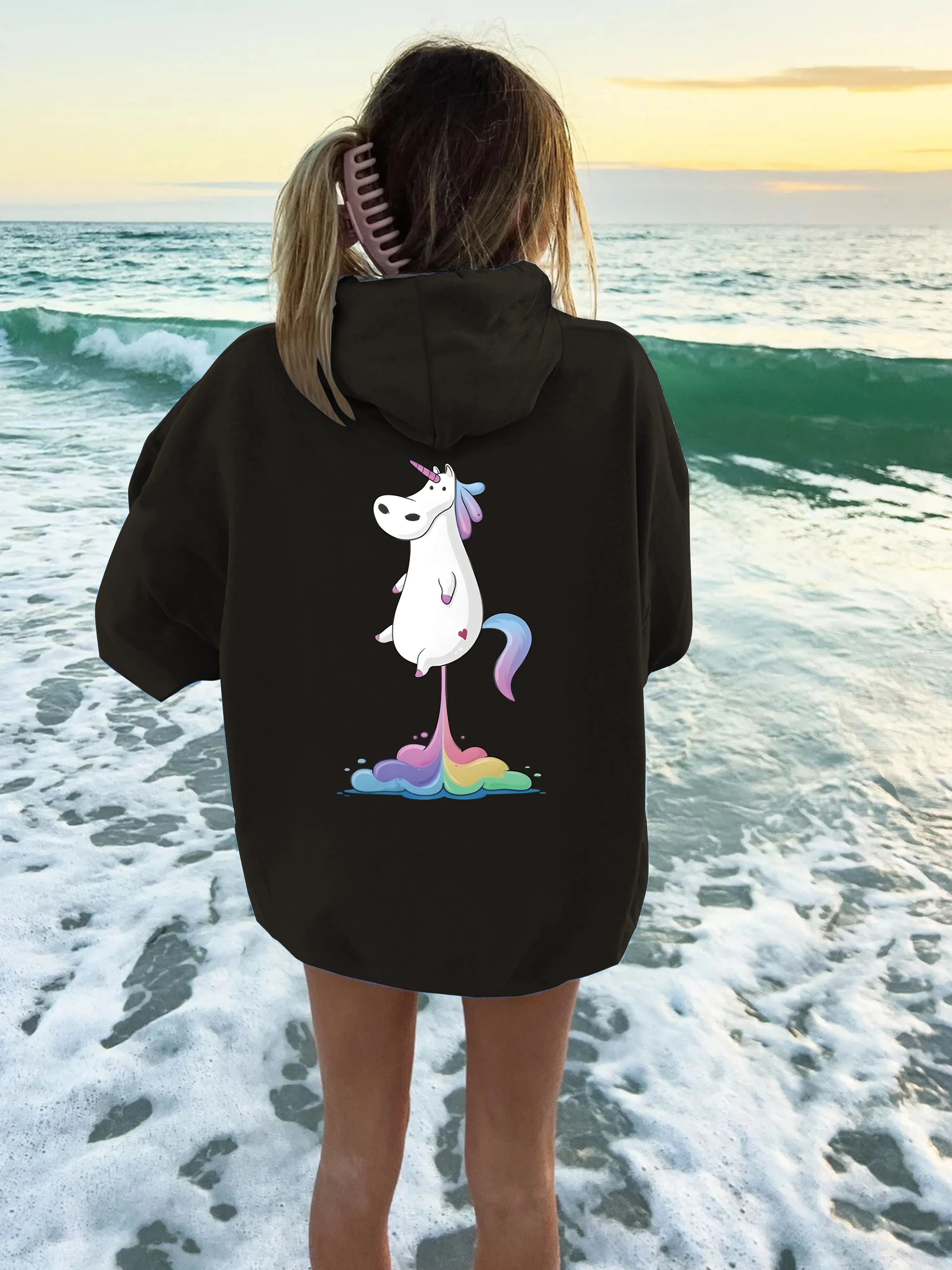 

Rainbow Horse Graphic Printing Autumn and Winter Cotton Men's and Women's Hoodies Casual Outdoor Street Sports Training Brand