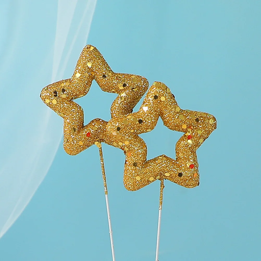 

10Pcs Gold Star Cake Topper Glitter Hollow Star Cake Insert for Birthday Wedding Cupcake Decoration Glitter Cupcake Topper