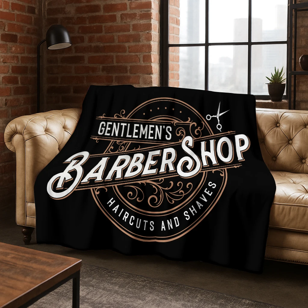 3D Vintage Barber Shop Sign Flannel Blanket Soft Warm Blanket for Bedroom Room Living Room Bed Office Travel Camping Picnic Gift