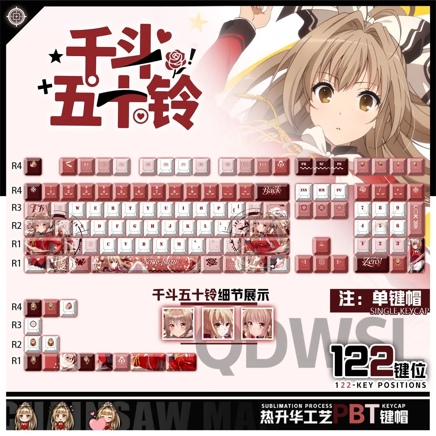 122 Keys Amagi Brilliant Park‌ Keycaps Anime Chreey PBT Transparent Key Caps for Made68 Mad68 Wooting 60 Mechanical Keyboard