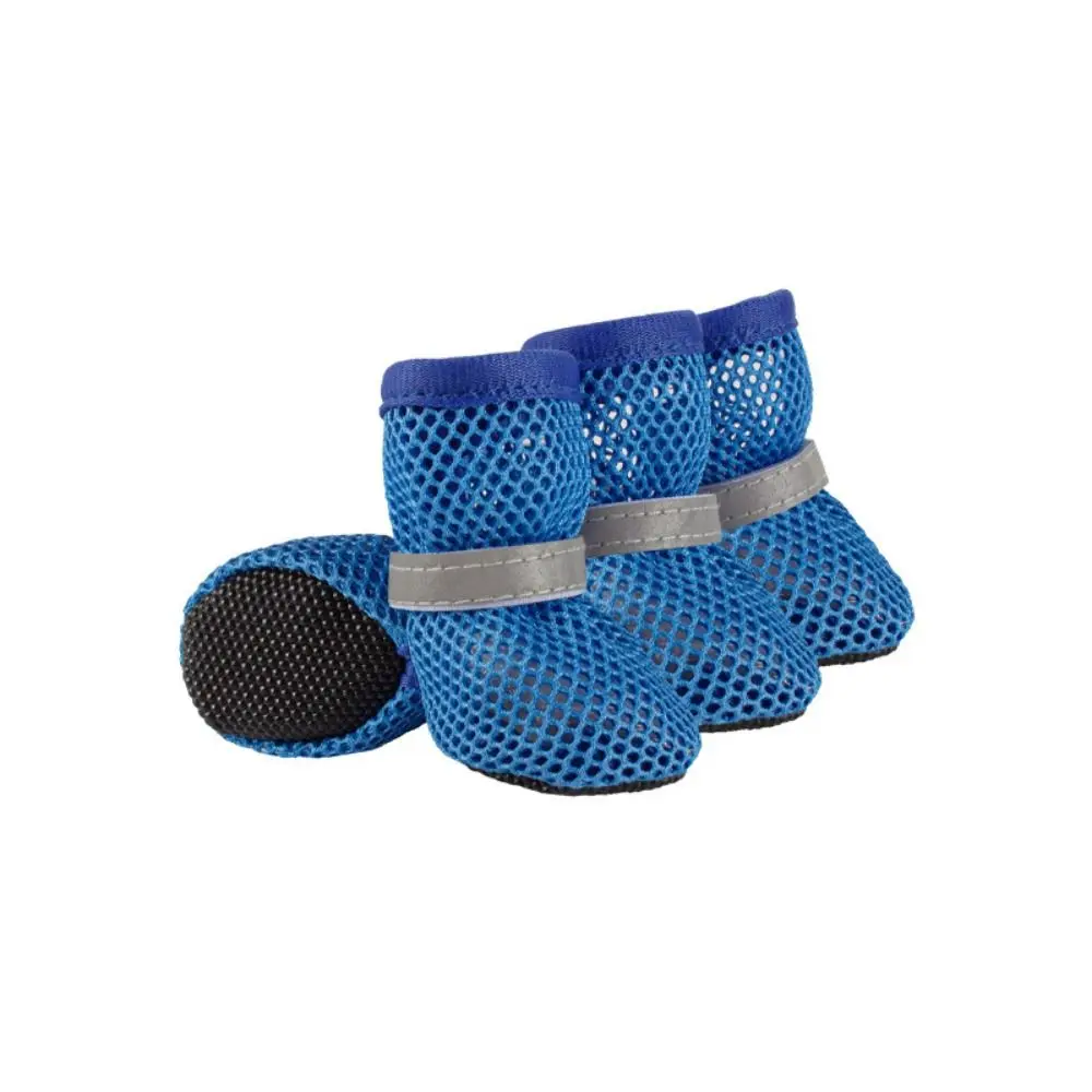 

4pcs/set Fashion Breathable Dog Mesh Shoes Non-slip Wear Resistant Dog Net Shoes Reflective Pet Short Boots Summer