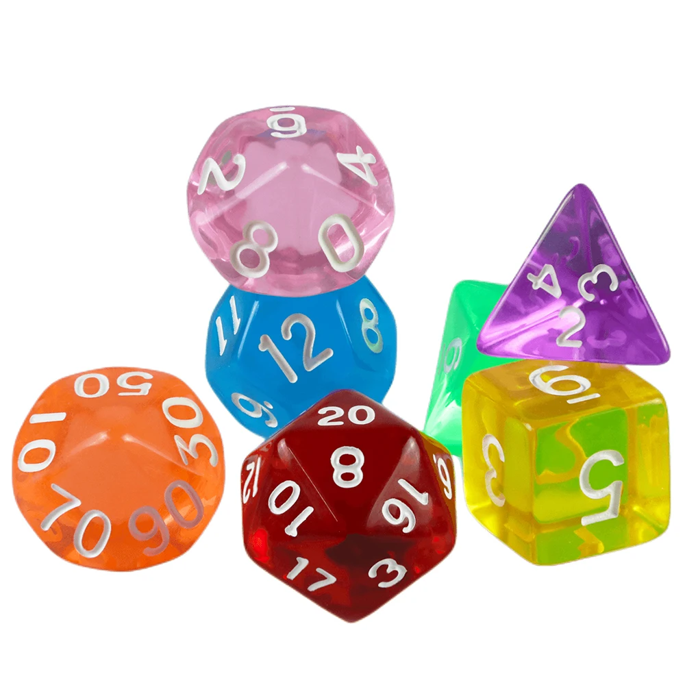 High Quality  7 Pcs/set Transparent Crystal Digital  Polyhedral Dice Sets D4-D20 ,  for DNDGame Dados Rpg  Board Game