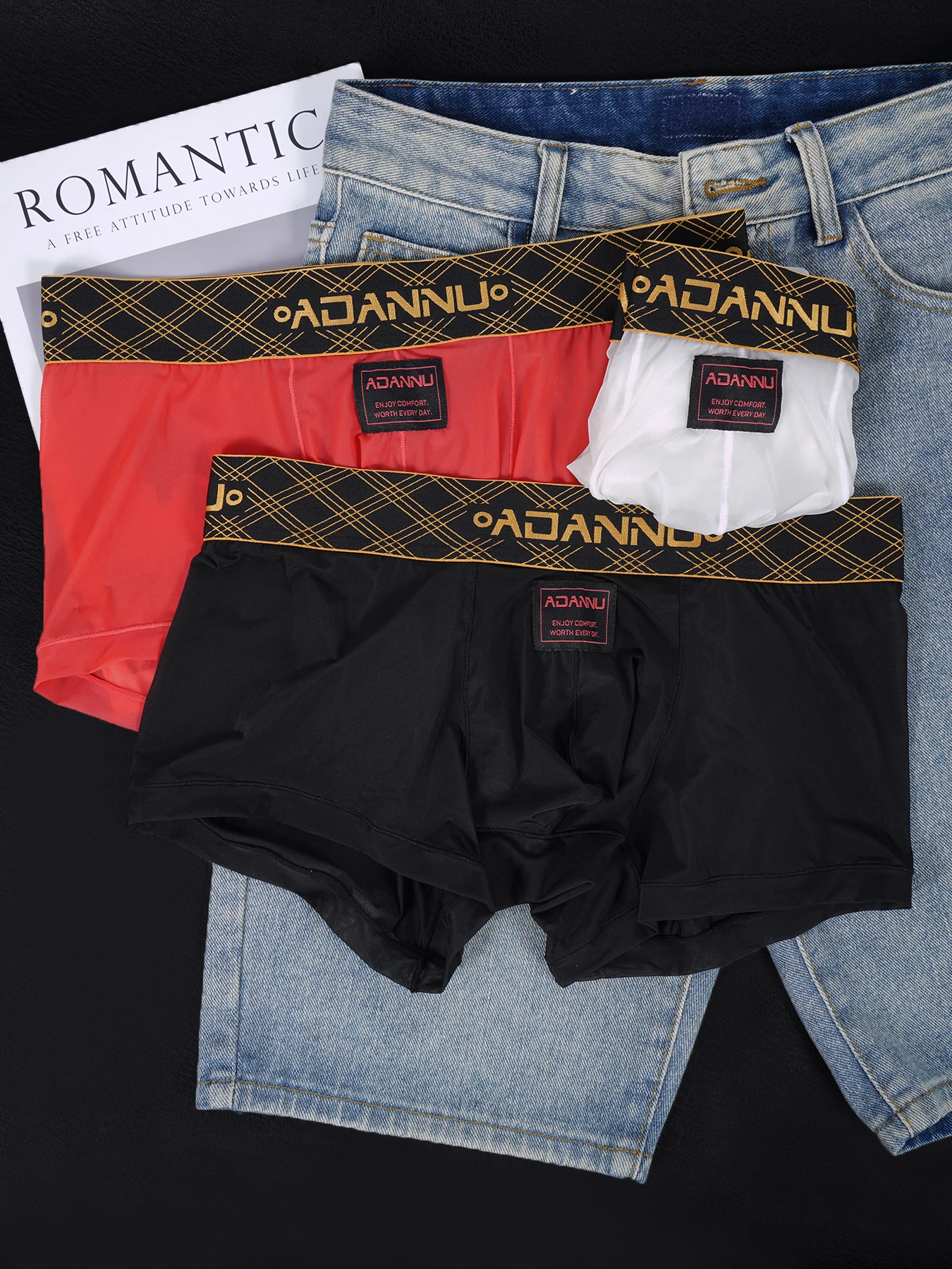 3 PCS Men's Sexy Mesh See-Through Boxer Briefs Ultra-Thin Skin-Friendly Breathable Golden Waistband Fashion Luxury Underwear