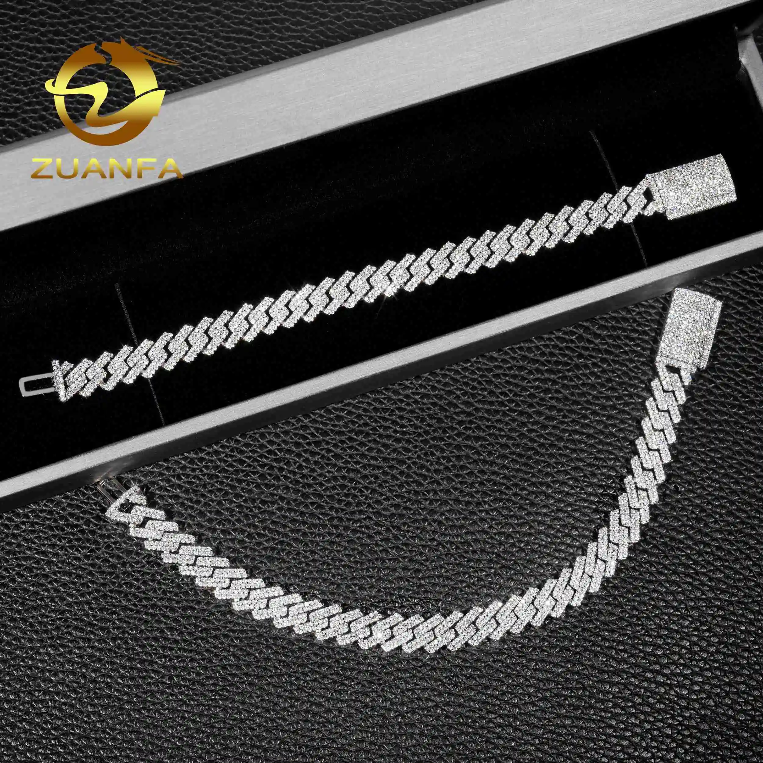 to Ready Ship S925 Silver VVS Moissanite Cuban Link Chain Hip Hop Fine Jewelry Iced Out 10mm Cuban Chain Necklace.
