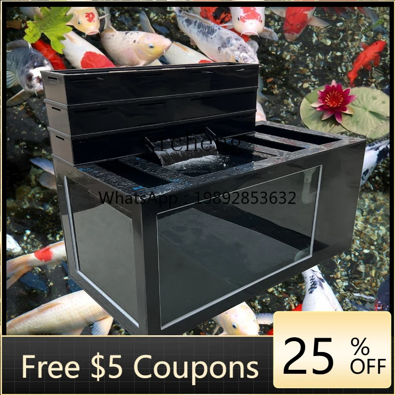 ABB  large koi fish pond ultra-white glass ornamental floor fish tank side filter drop filter box PP plastic thickened fish box