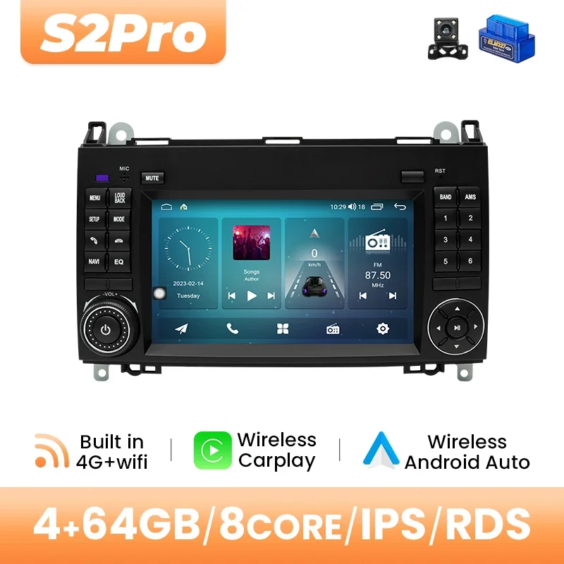 Draadloze Carplay Android14 Autoradio Voor Mercedes Benz B200 Sprinter W906 W639 AB Klasse W169 W245 Viano Vito GPS 4G Wifi 8 + 128 GB