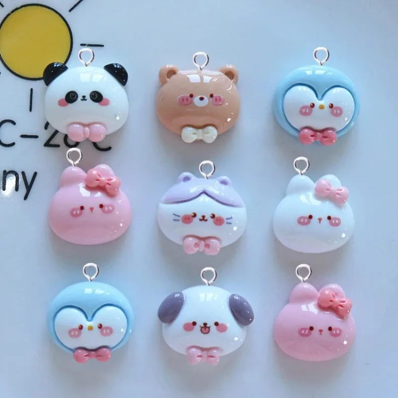 10pcs Cartoon Animals Head Charms for Jewelry Making Resin Rabbit Bear Panda Cat Pendant Craft Diy Earrings Keychain Finding
