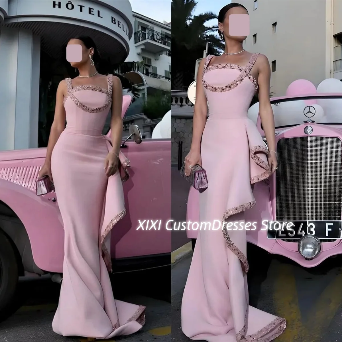 

Платья длиной до пола с квадратным вырезом и бисером для выпускного вечера, платья на молнии без рукавов по индивидуальному заказу