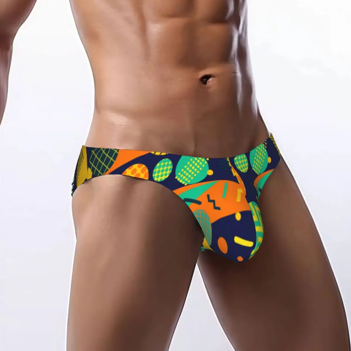 Sexy Man's Underwear Briefs Geometric Shapes 80s Retro Background Men Underpants