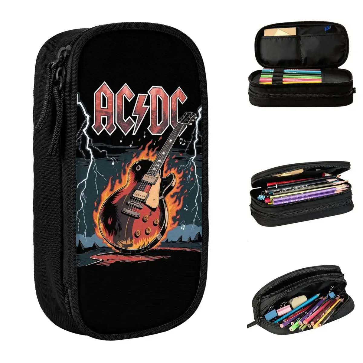 

AC Rock 'n Roll Guitar Pencil Cases Classic DC Pen Holder Bag Student Big Capacity School Supplies Gift Pencilcases