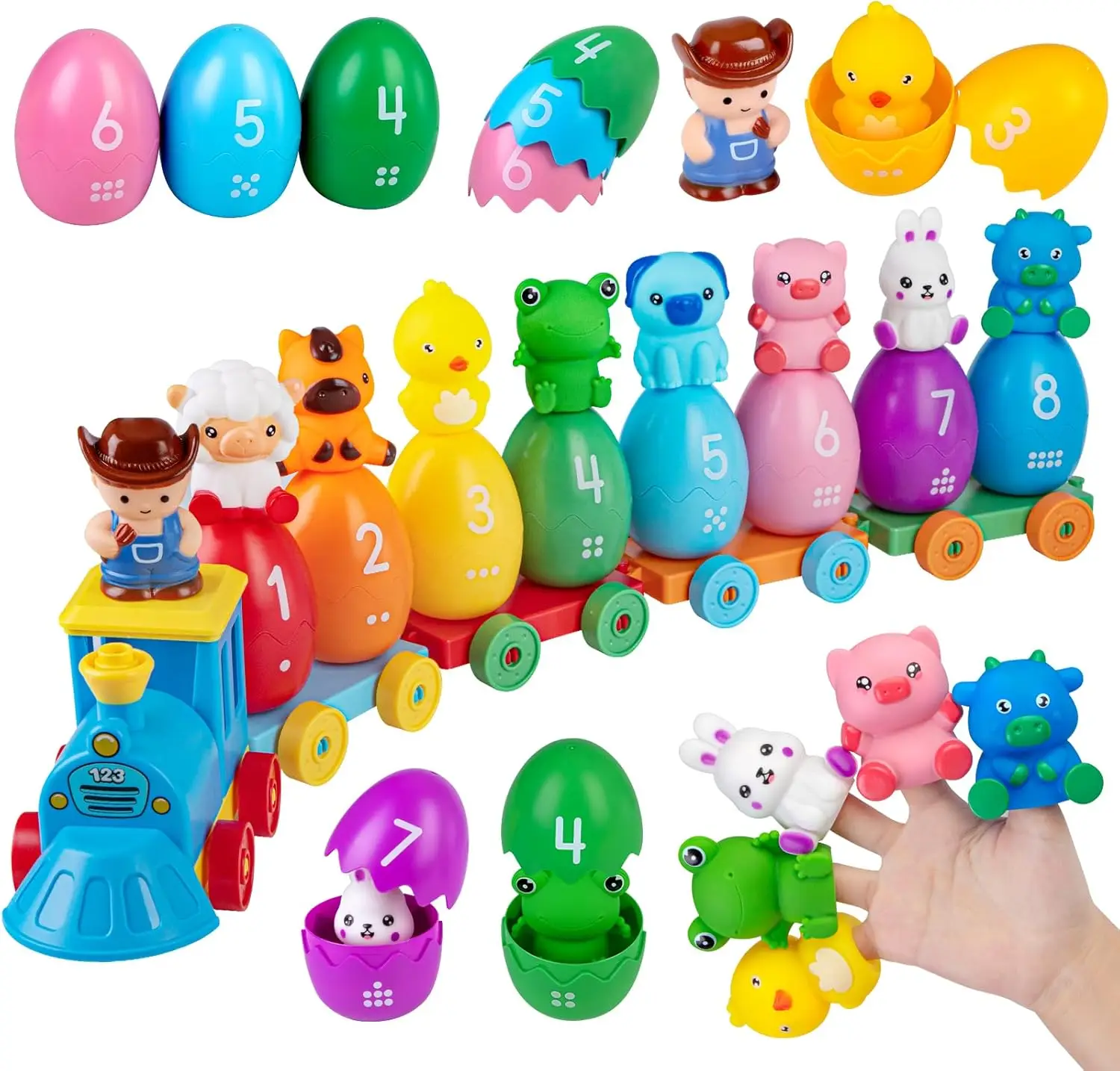 

Набор сельскохозяйственных поездов Монтессори, игрушки для обучения малышей, счет, сортировка, игрушки для раннего образования, пальчиковые куклы, пасхальное яйцо, подарки