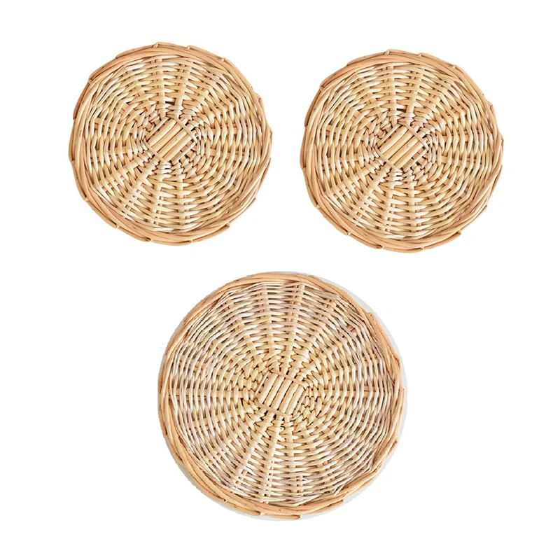 

FYBL-Woven Placemats Rattan-Like Plastic Round Insulating Placemat Washable Household Wickerwork Dining Table Plate Pad