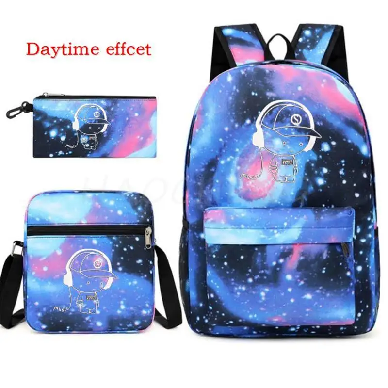 Fashion Luminous Print Backpack Students School Bags 3D Pattern Girls Boys Children\'s Schoolbag Mochilas Teenage Bookbag 3Pcs