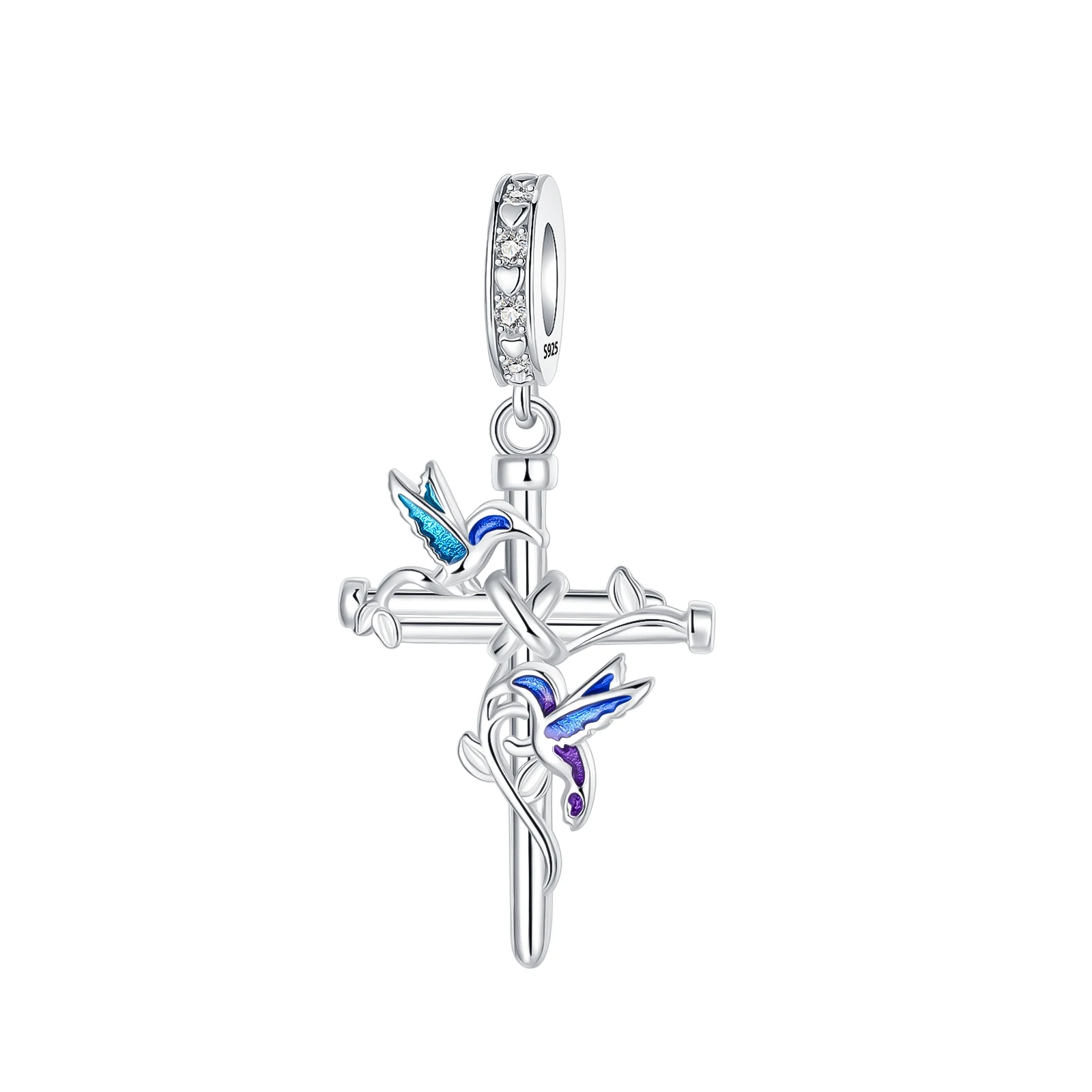 925 Sterling Silver Charm Cross Hummingbird Religious Christian Pendant for Women Fit Original Bracelet Necklace DIY Accessories
