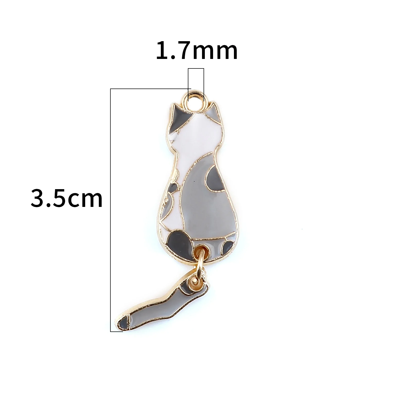 Doreen Box Kawaii Pendants Cat Animal Gold Color Metal White Gray/Orange Enamel Charms DIY Earrings Jewelry 35mm x 10mm,10PCs