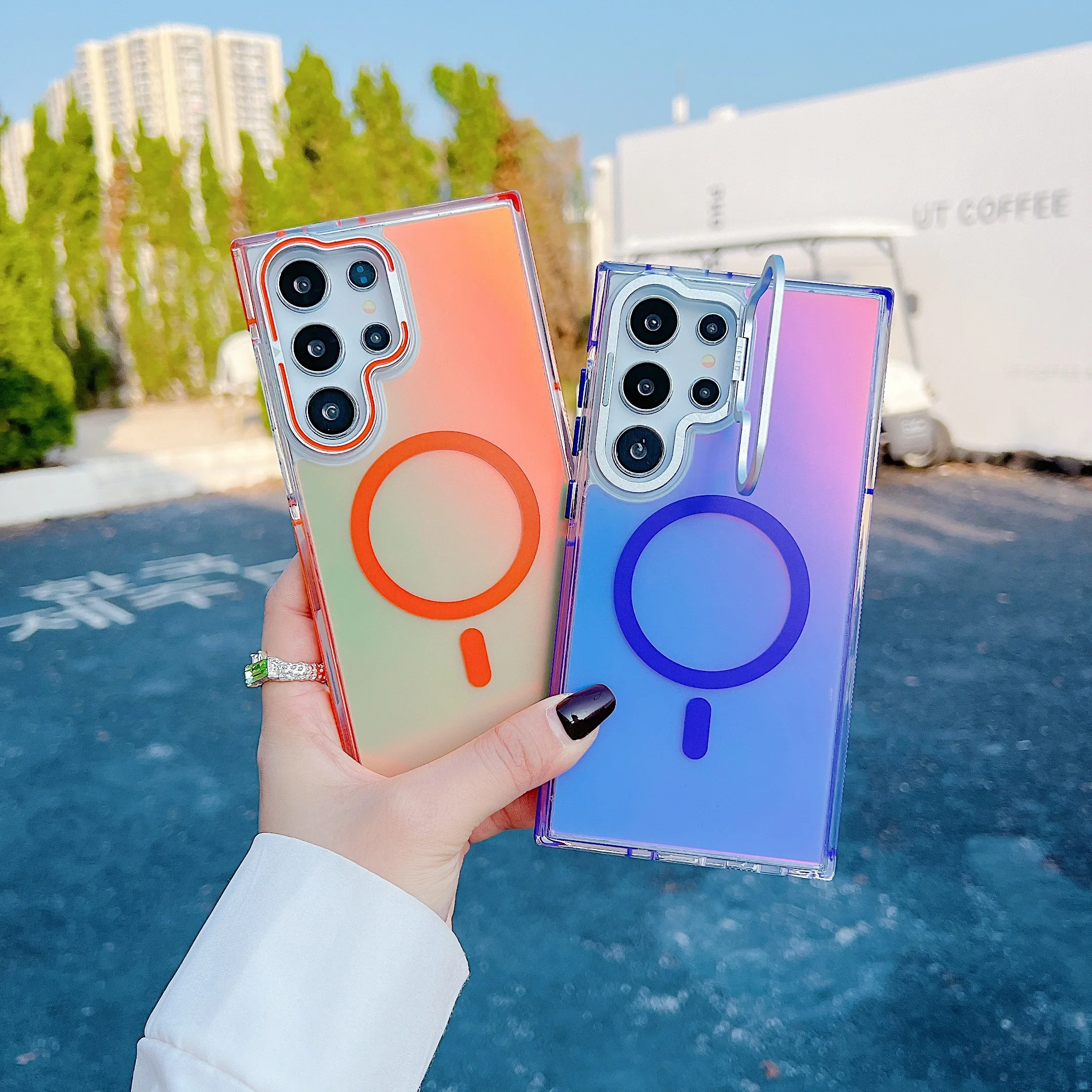 

Discolor Magnetic Case With Hidden Holder For Samsung Galaxy S25 S24 S23 S22 Ultra Plus Shockproof Wirelesss Charge Back Covers