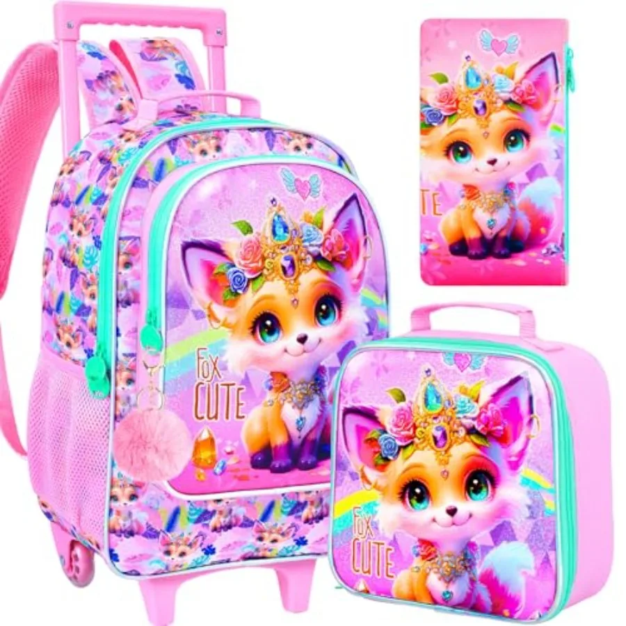 

3Pcs Rolling Backpack for Girls, Roller School Backpack with Wheels, Wheeled Bookbag for Elementary Preschool Kindergarten