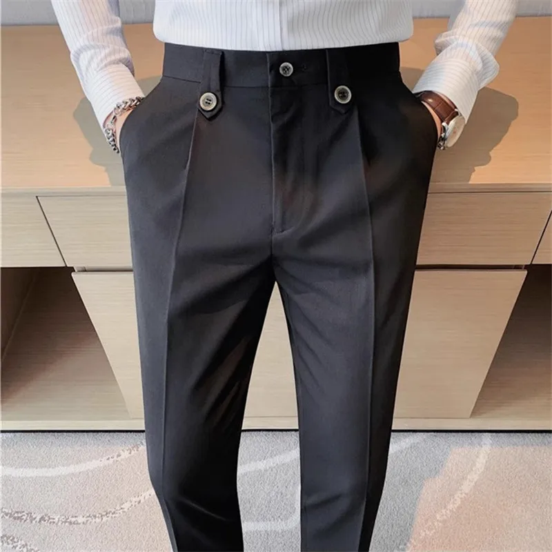 Spring Autumn Smart Casual Suit Pants Men Solid Color Slim Fit Office Fomal Wedding Party Dress Pants Mens White Suit Trousers