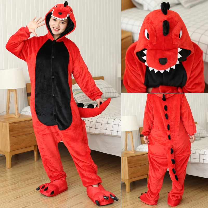 Kigurumi Dinosaur Cartoon Pajamas Onesies Adults Women Men Animal Pyjamas Jumpsuits Christmas Halloween Cosplay Party Costumes