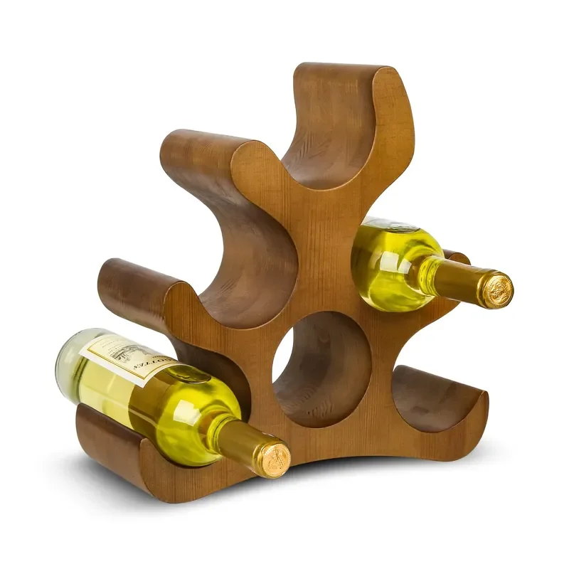 Wooden Countertop Wine Rack 6 Bottle Freestanding Storage Holder for Kitchen Cupboard Pantry Home Bar Display Stand