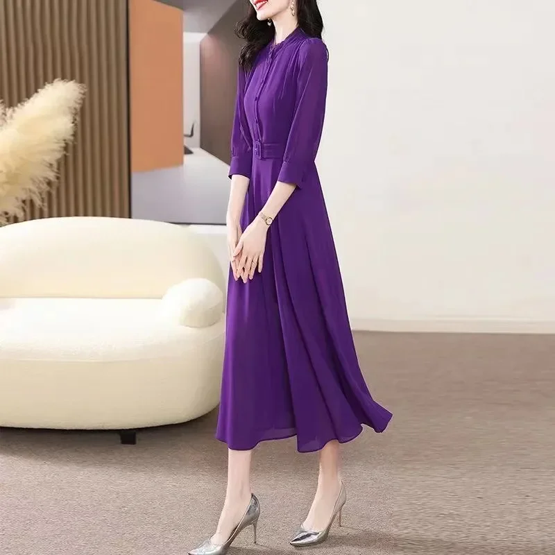 Abito da donna casual vintage con maniche a tre quarti abito estivo di alta qualità stile Boho abito da festa medio lungo da donna XQ86