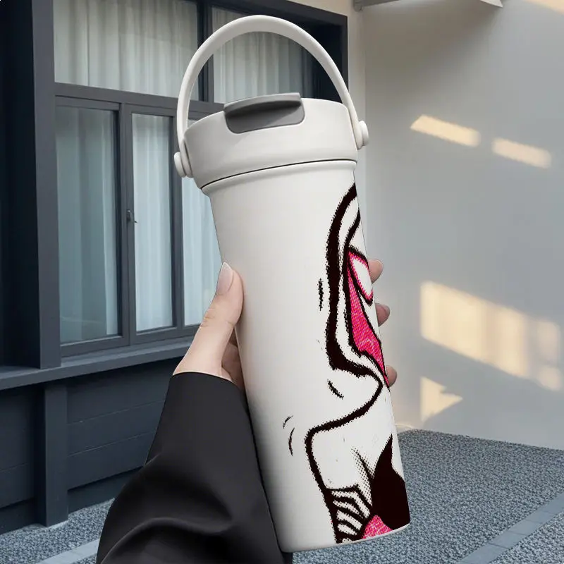كوب ترمس محمول وسيم كرتوني من مارفل سبايدرمان، كوب ترمس من الفولاذ المقاوم للصدأ إبداعي بسعة كبيرة، هدية كوب من القش للزوجين