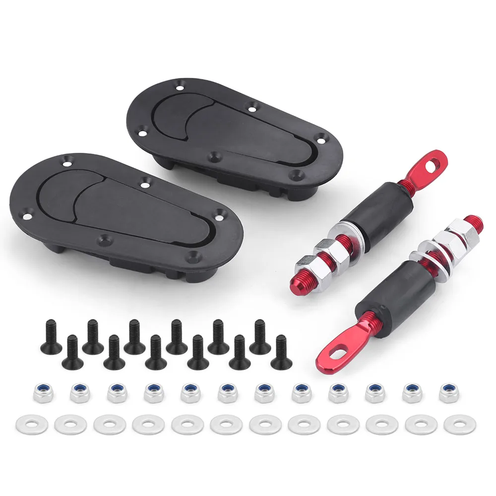 Black/Carbon Fiber Racing Car Quick Release Bonnet Lock Hood Pins Latch No Key Locking Kit 