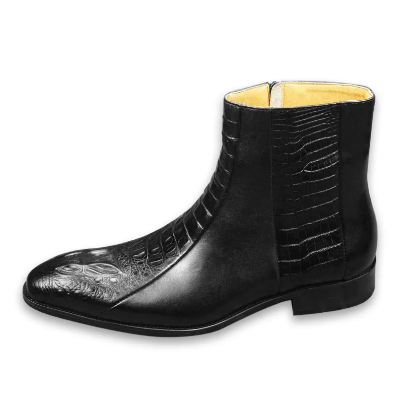 Eleganckie męskie buty do sukienki Handmade oryginalna skóra bydlęca skóra krokodyla drukowanie zamek luksusowy design jesień obuwie dla mężczyzn
