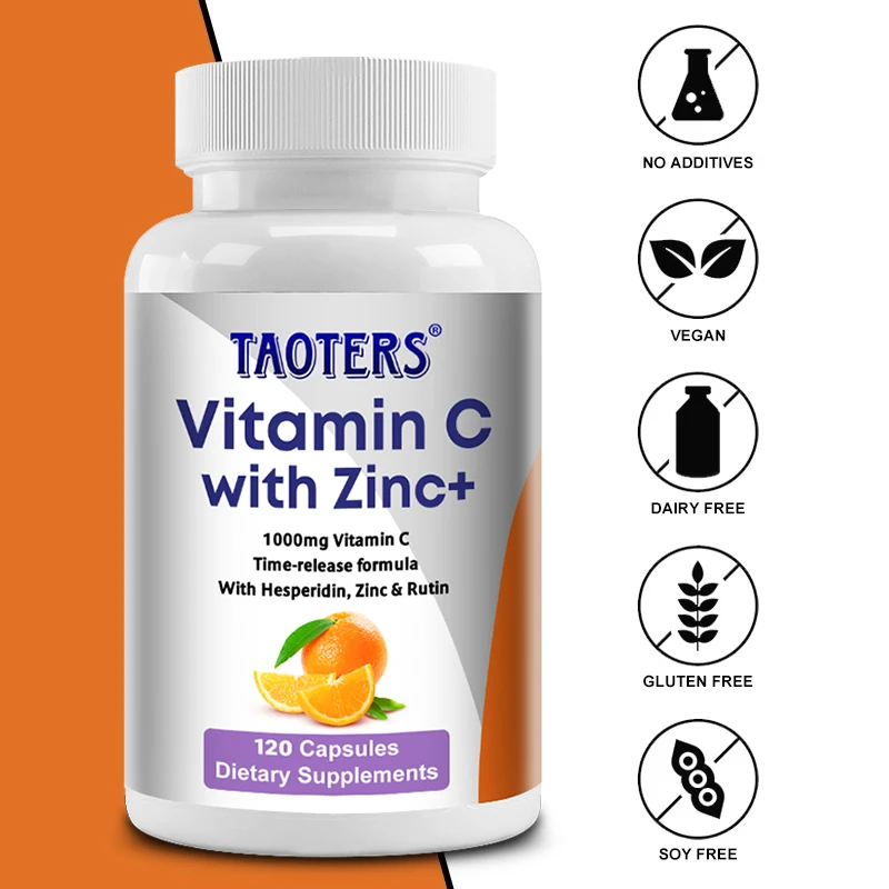 Vitamin C Zinc Capsules, with Vitamin C 1000 Mg and Zinc 5 Mg for Immune Support, Antioxidant Power and Energy Production