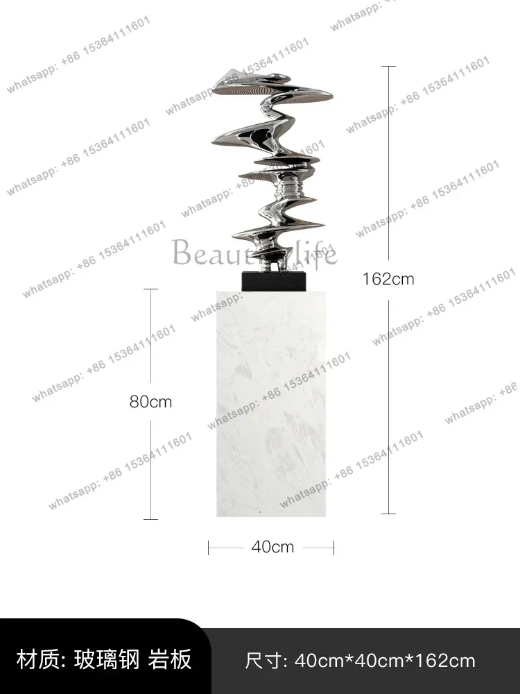 yj21 Geometric abstract sculpture ornament FRP electroplating silver hotel artwork landing
