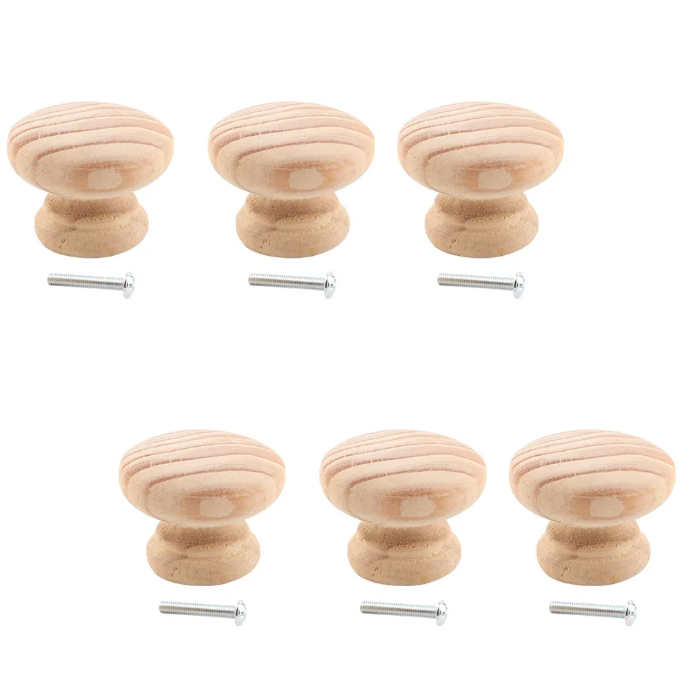 

6pcs Wooden Handle Kitchen Cabinet Handles Wardrobe Door Knob Pull Knobs Retro Decor Durable Simple Installation