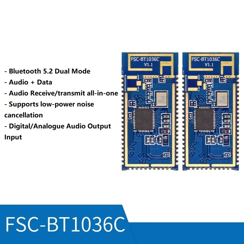 

FSC-BT1036C Bluetooth 5.2 Dual Module Low Power BLE Compatible Audio and Data Communication Transceiver Module