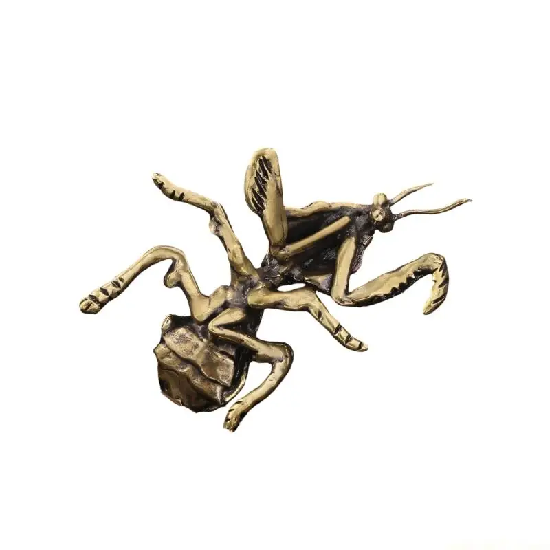 QX2E Brasses Praying Mantis Figurine for Home Accent Detailed Carving Insect Miniature Sculpture Paperweight Ornament Gift