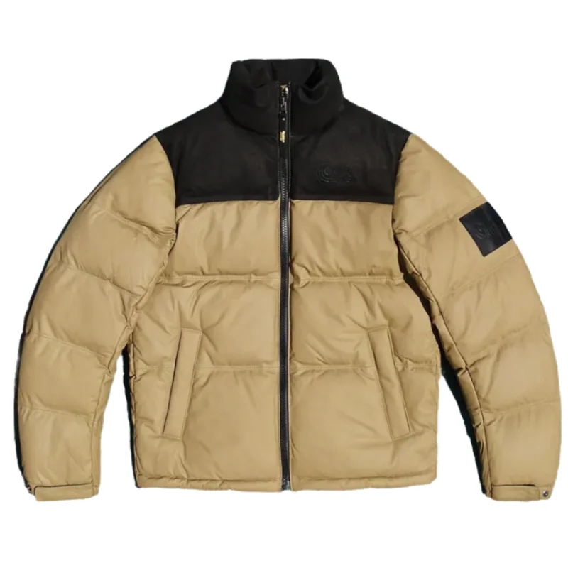 Khaki Winter Leather Down Jacket Men Casual Style American Size Genuine Natural Sheepskin Thick Warm Stand Collar Leather Coat