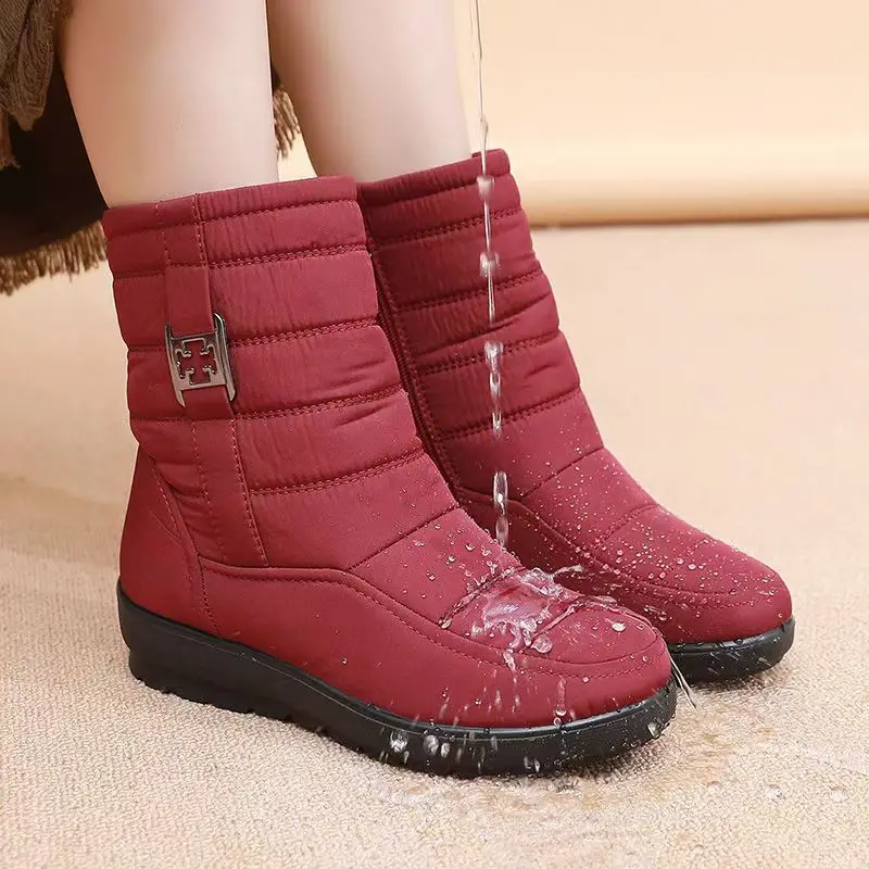 

Women Winter New High Top Low Heel Snow Boot Thick Sole Non Slip Waterproof Big Size Thicken Plush Warm Zipper Snow Boots