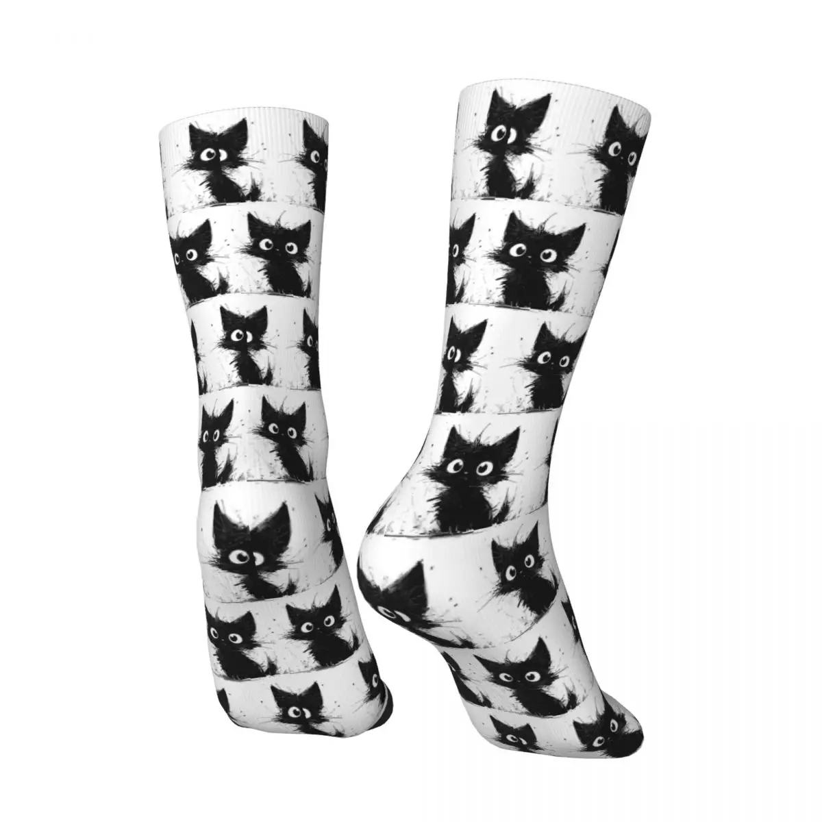 All Seasons Abstract Cartoon Black Cat Socks Harajuku Sport Middle Tube Socks Fashion Stockings Men Women Valentine's Day Gifts