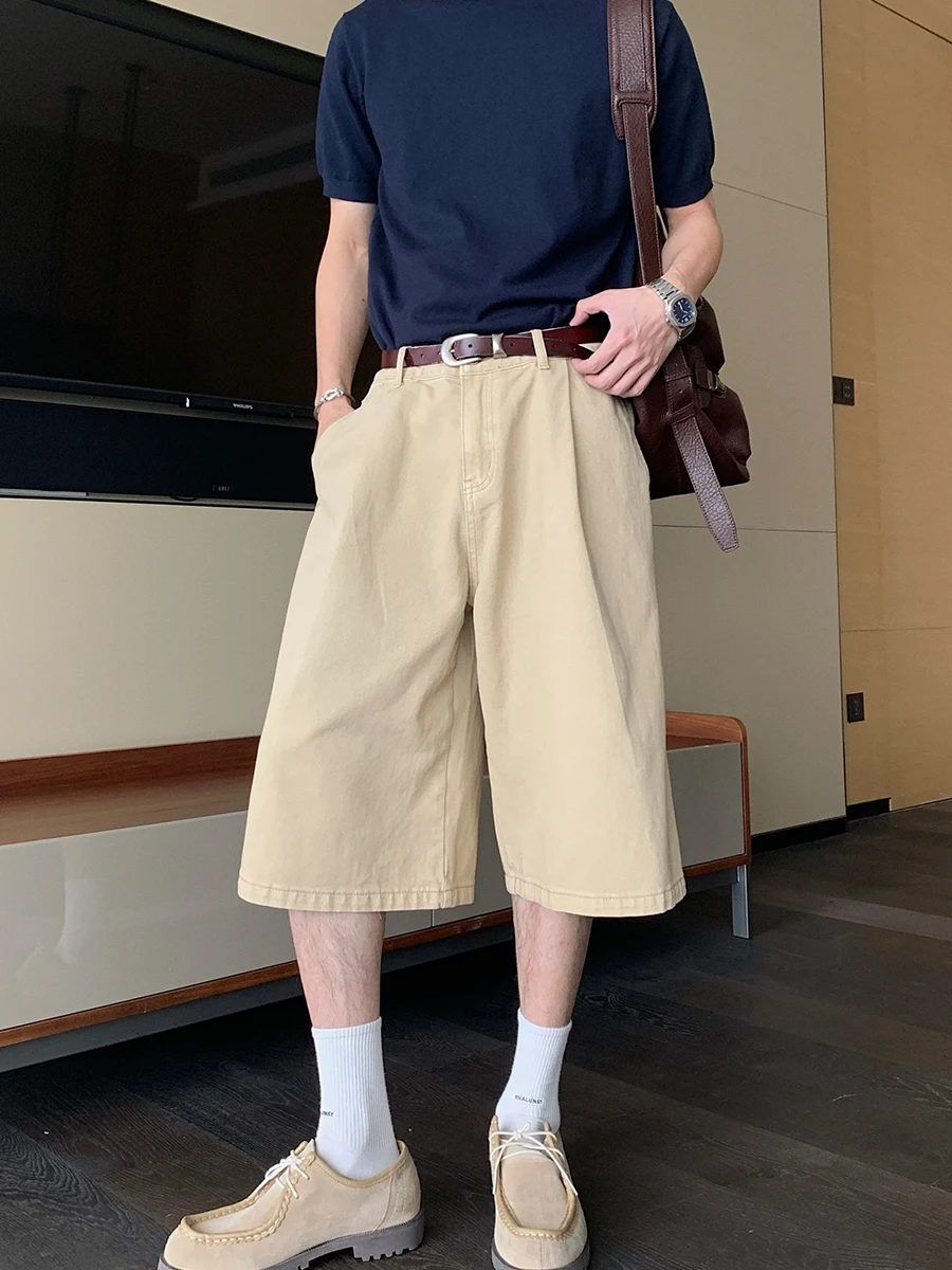 2025 sommer Neue Einfarbig Jeans männer Gerade Fünf Punkte Hosen Koreanische Version Lose Komfort Tasche Chic Baumwolle Denim shorts