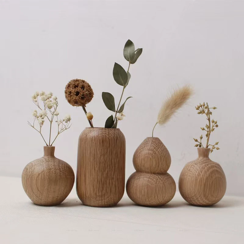 

Japanese-style solid wood dried flower ware - Wooden handicrafts,Home decoration ornaments - Flower arrangement hand-made vase